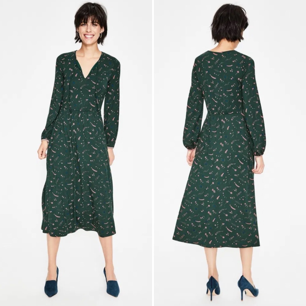 Boden Chatsworth Flora Midi Star Flora Jersey Midi Dress Cosmic Shooting Stars - Picture 2 of 13